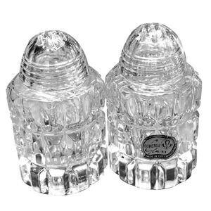 Vintage Bohemia Lead Crystal Glass Salt and Pepper Shakers Set Diamond Cut Czech
